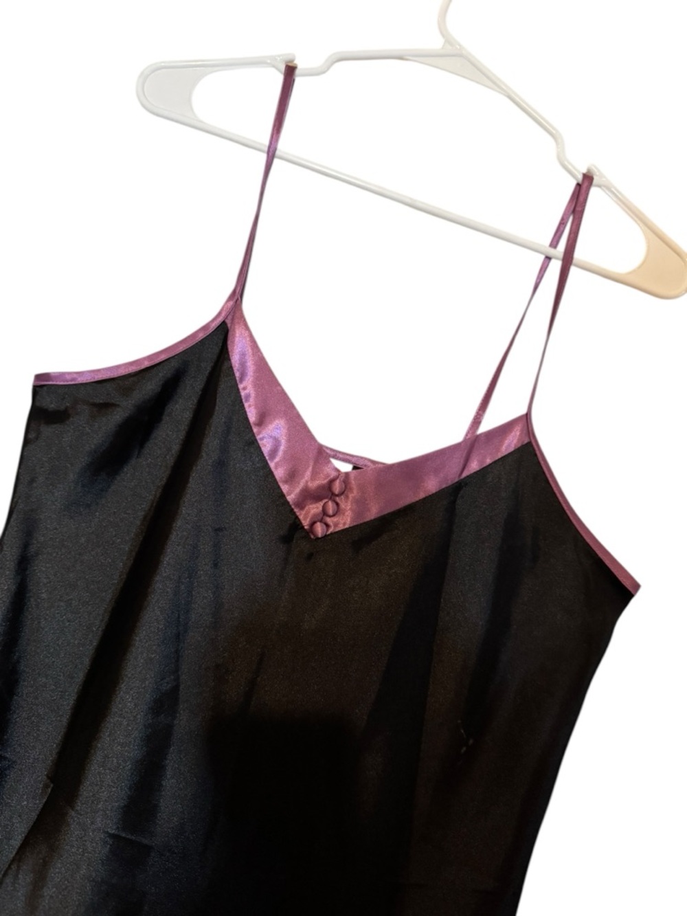 Black Slip Dress with Purple Satin Trim